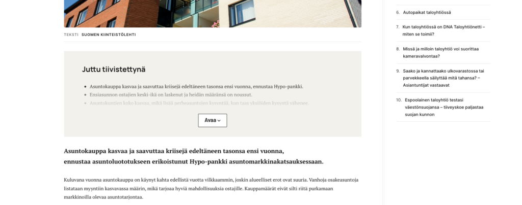 Kuvankaappaus Kiinteistölehdestä.